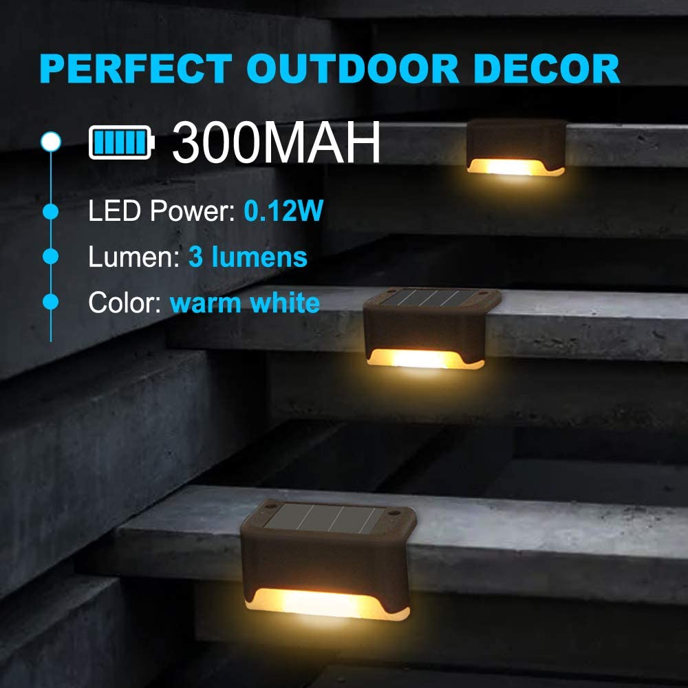 4Pcs Solar Deck Lights Outdoor Waterproof for Patio Step and Pathway