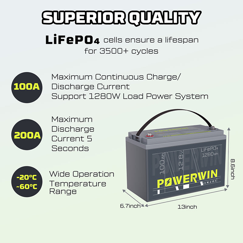US POWERWIN  BT100 12.8V 100Ah 1280Wh LiFePO4 Battery